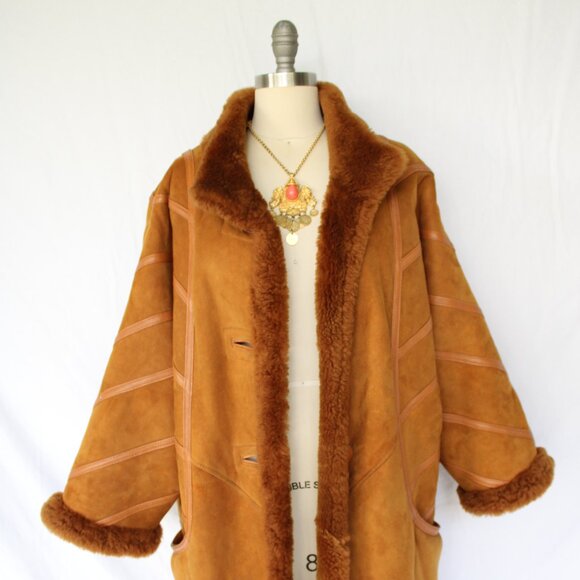 ZANA COUTURE vintage Shearling brown fur lamb leather Toscana Aspen coat poncho - Picture 6 of 10